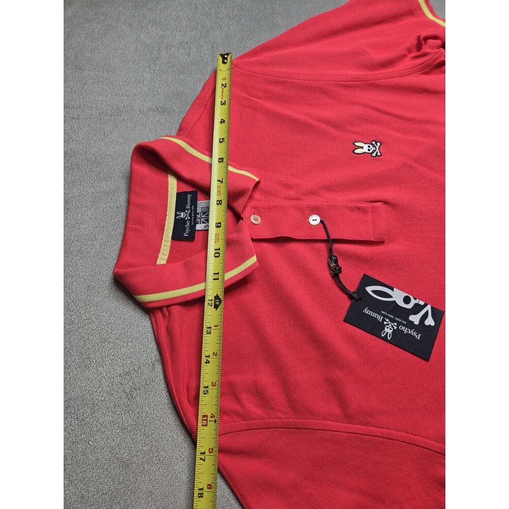 Psycho Bunny Men’s Red Polo Shirt Short Sleeve Blue Stripe Collar Cotton Large - Picture 8 of 10